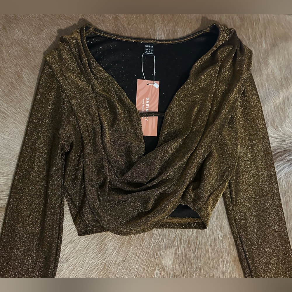 SHEIN - brown sparkle crop top, medium